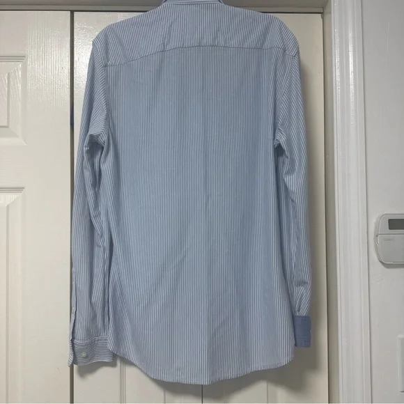 Boss Light Blue Fine-Striped Mens Dress Shirt A49 - Picture 7 of 13